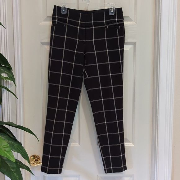 Loft Julie Skinny Ankle Black/White Plaid Trousers Women's Size 2 - Picture 1 of 8